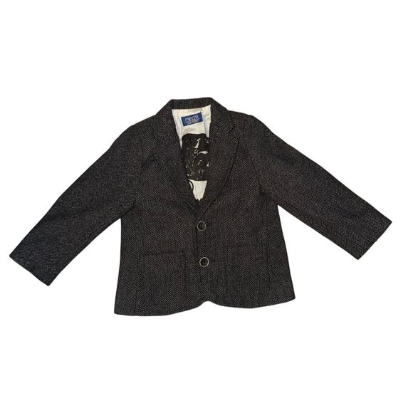 Minoti Wool Blend Blazer Toddler Size 12-18 Mon Elbow Patches Herringbone Fall - Picture 2 of 8